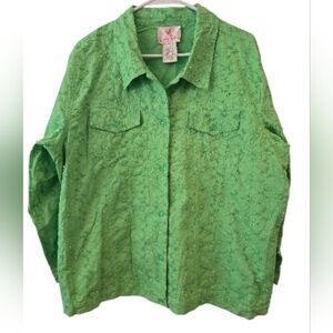 NWT QUACKER FACTORY SEED PEARLS  EMBROIDERED GREEN JACKET. SIZE 1X.